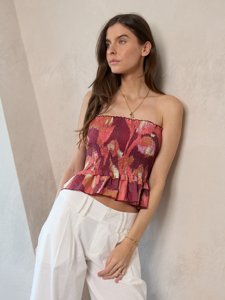 TOP OLIVA ESTAMPADO BURDEO